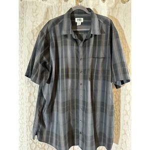 Harbor Bay Men's Gray Plaid Short Sleeve Button-Up Shirt Casual Size 2XLT